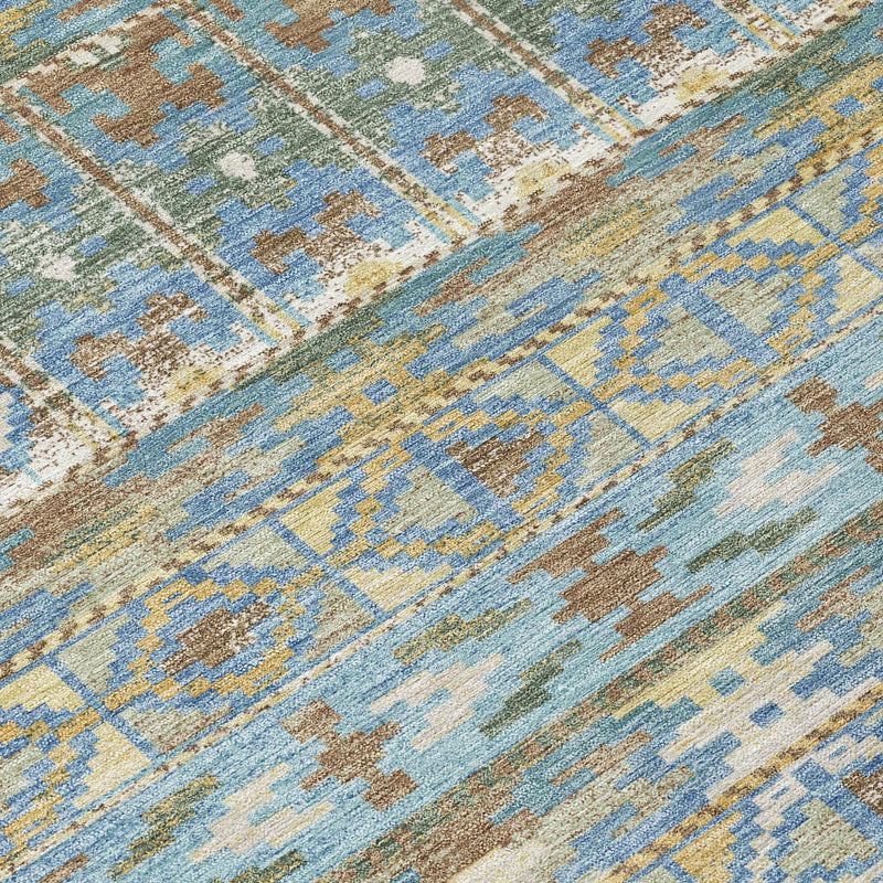 9' X 12' Teal Blue And Khaki Geometric Washable Indoor Outdoor Area Rug Homeroots Outdoor