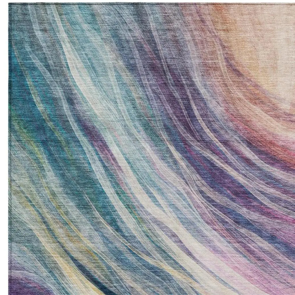 9' X 12' Teal Blue And Lavender Abstract Washable Indoor Outdoor Area Rug Homeroots Outdoor