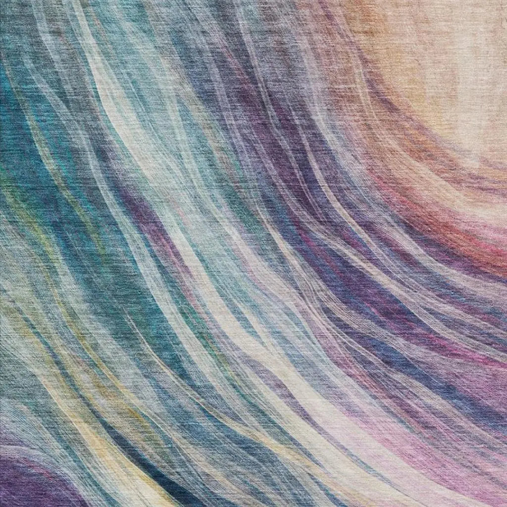 9' X 12' Teal Blue And Lavender Abstract Washable Indoor Outdoor Area Rug Homeroots Outdoor