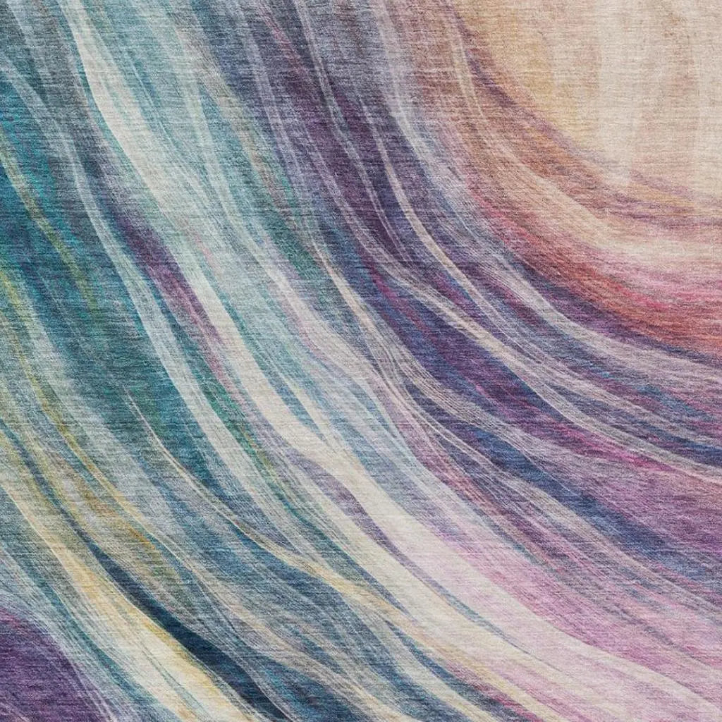 9' X 12' Teal Blue And Lavender Abstract Washable Indoor Outdoor Area Rug Homeroots Outdoor
