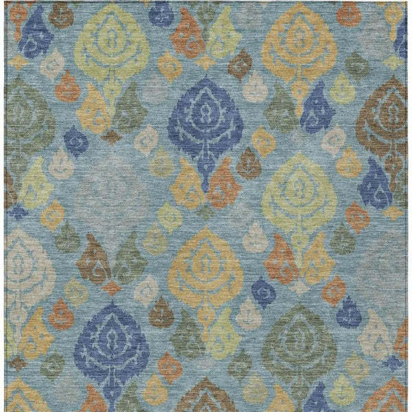 9' X 12' Teal Blue And Navy Blue Damask Washable Indoor Outdoor Area Rug Homeroots Outdoor