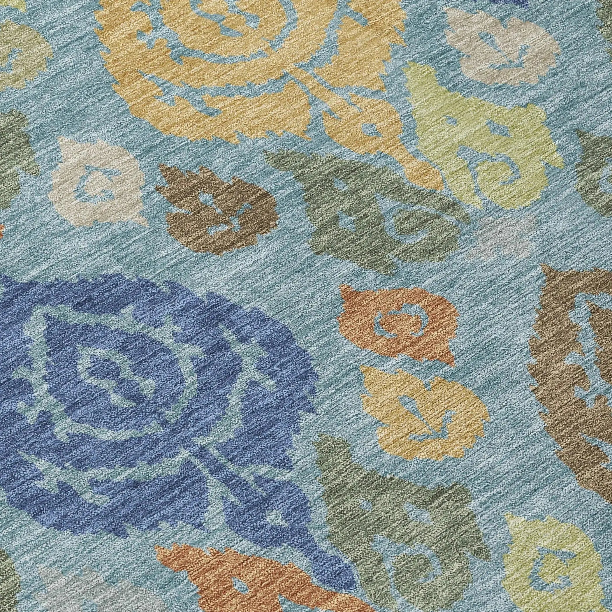 9' X 12' Teal Blue And Navy Blue Damask Washable Indoor Outdoor Area Rug Homeroots Outdoor