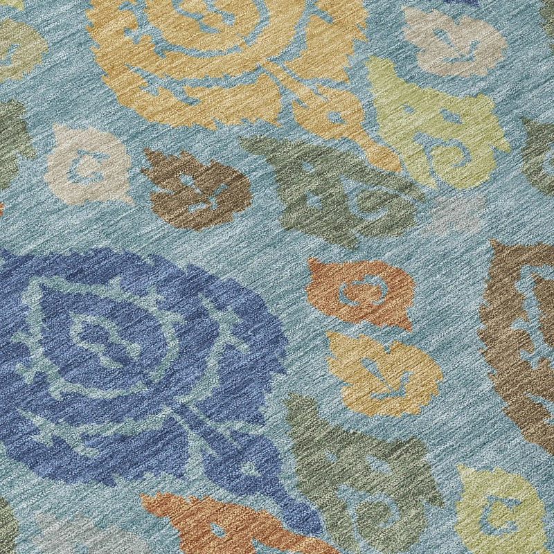 9' X 12' Teal Blue And Navy Blue Damask Washable Indoor Outdoor Area Rug Homeroots Outdoor
