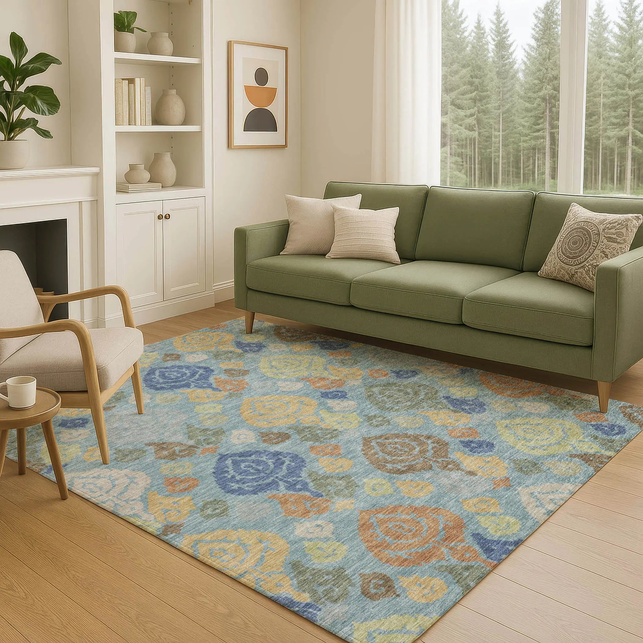 9' X 12' Teal Blue And Navy Blue Damask Washable Indoor Outdoor Area Rug Homeroots Outdoor