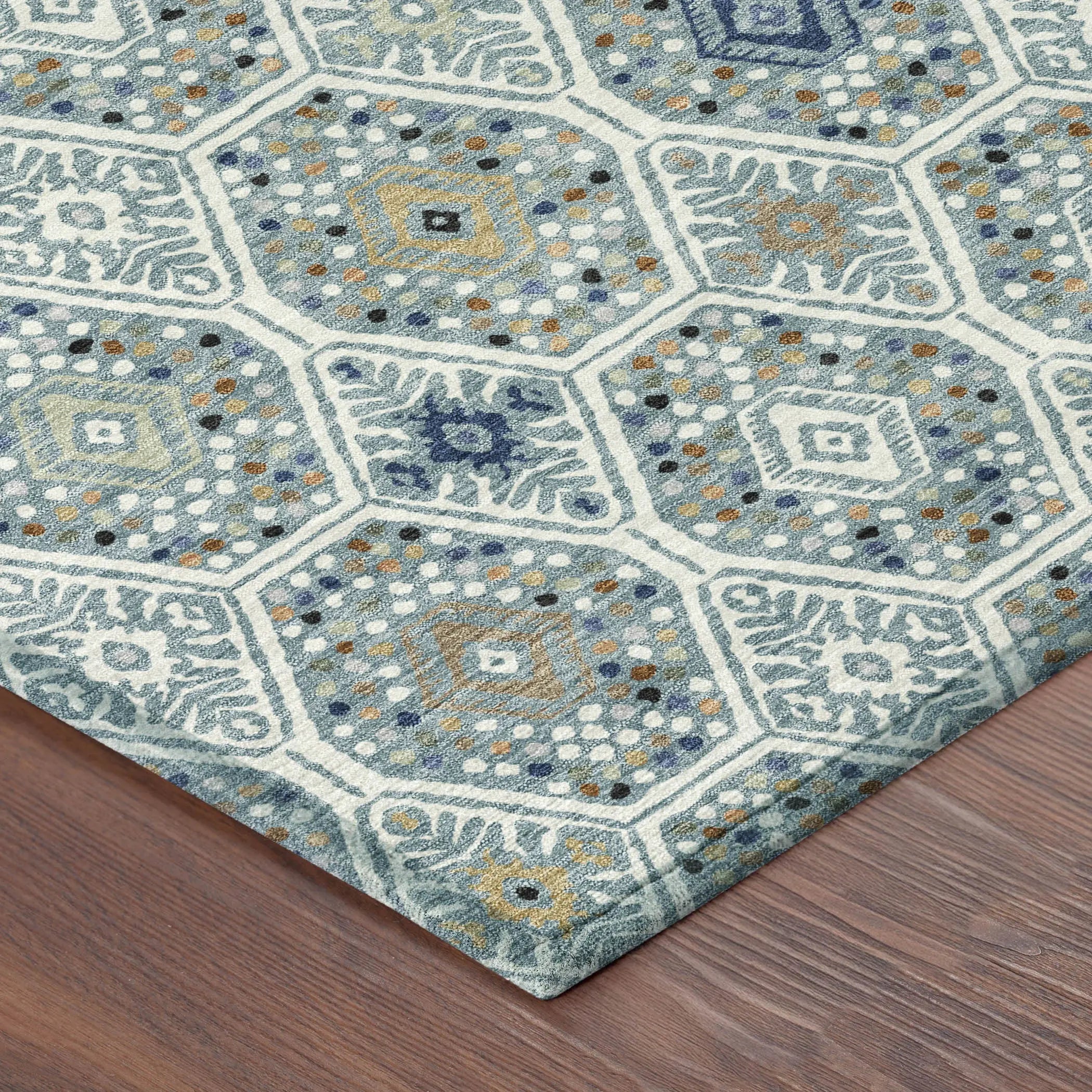 9' X 12' Teal Blue And Navy Blue Geometric Washable Indoor Outdoor Area Rug Homeroots Outdoor