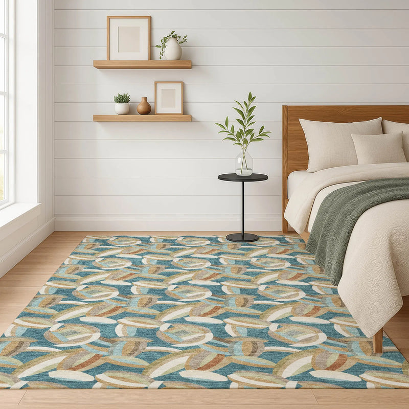 9' X 12' Teal Blue And Orange Abstract Washable Indoor Outdoor Area Rug Homeroots Outdoor