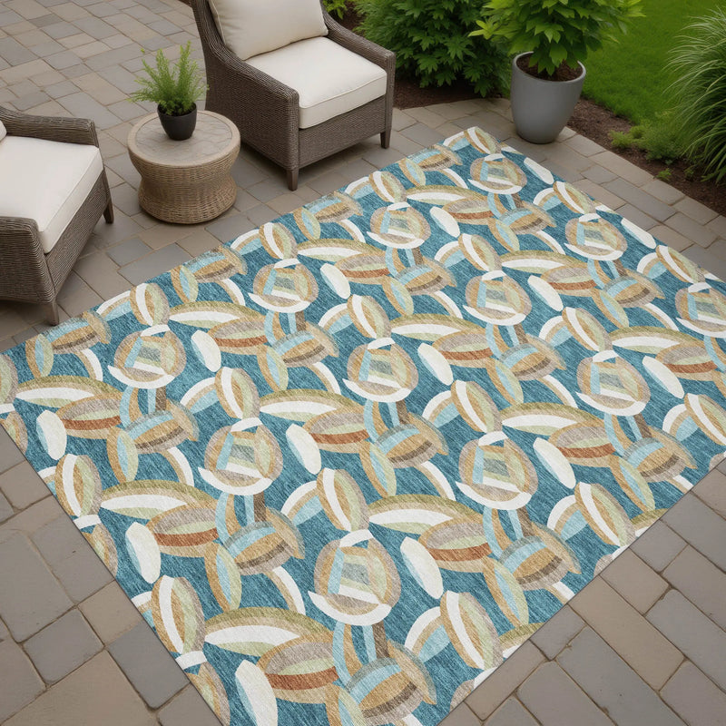 9' X 12' Teal Blue And Orange Abstract Washable Indoor Outdoor Area Rug Homeroots Outdoor