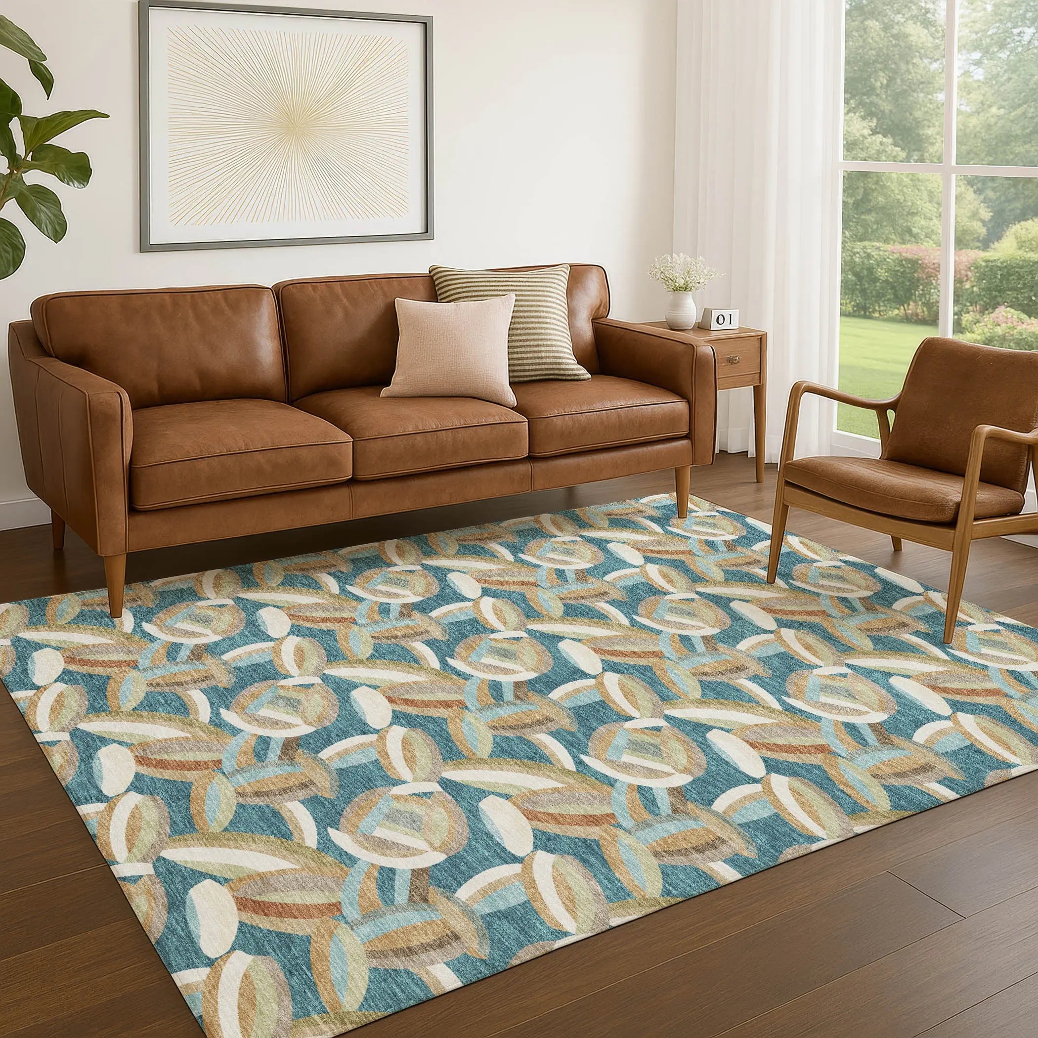 9' X 12' Teal Blue And Orange Abstract Washable Indoor Outdoor Area Rug Homeroots Outdoor