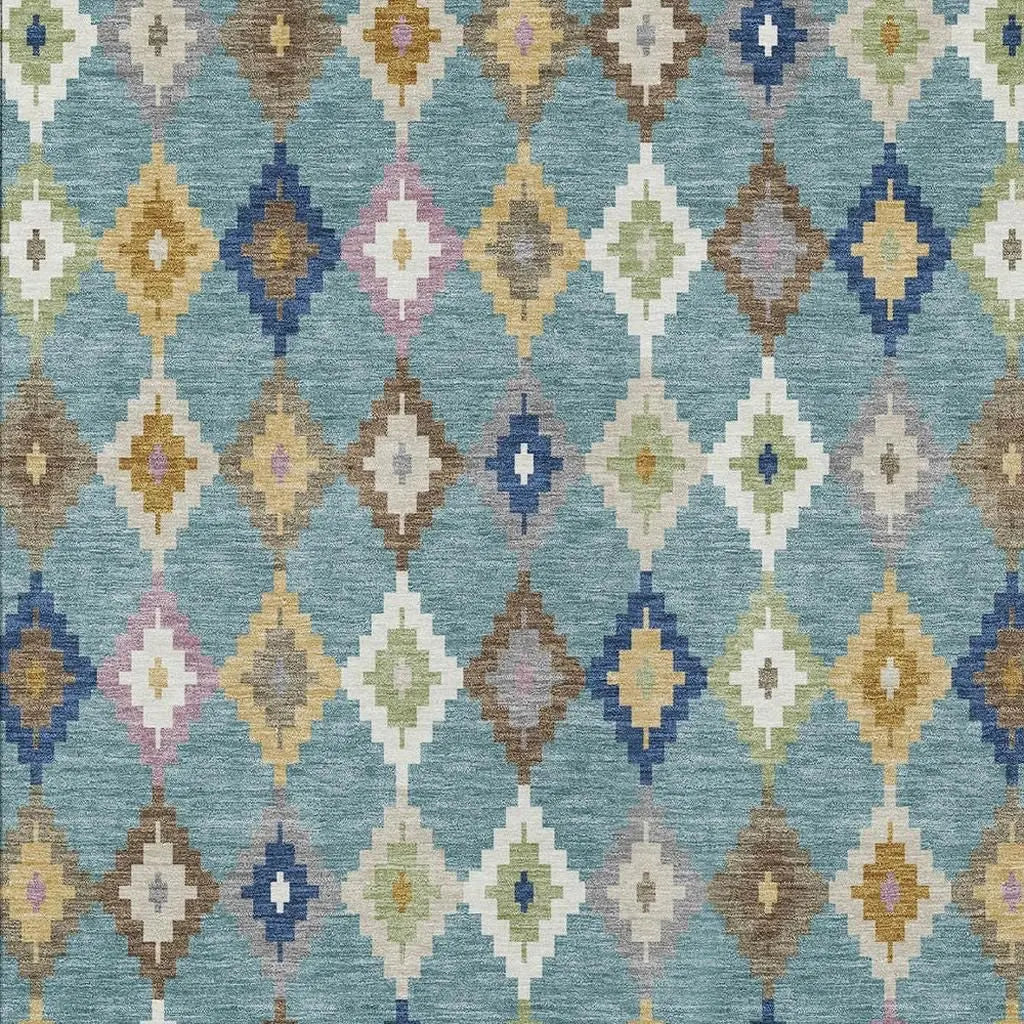 9' X 12' Teal Blue And Orange Aztec Washable Indoor Outdoor Area Rug Homeroots Outdoor