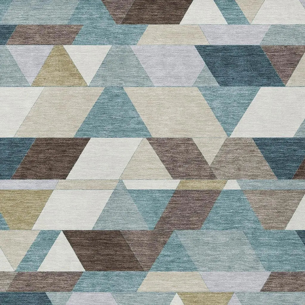 9' X 12' Teal Blue And Pale Aqua Geometric Washable Indoor Outdoor Area Rug Homeroots Outdoor