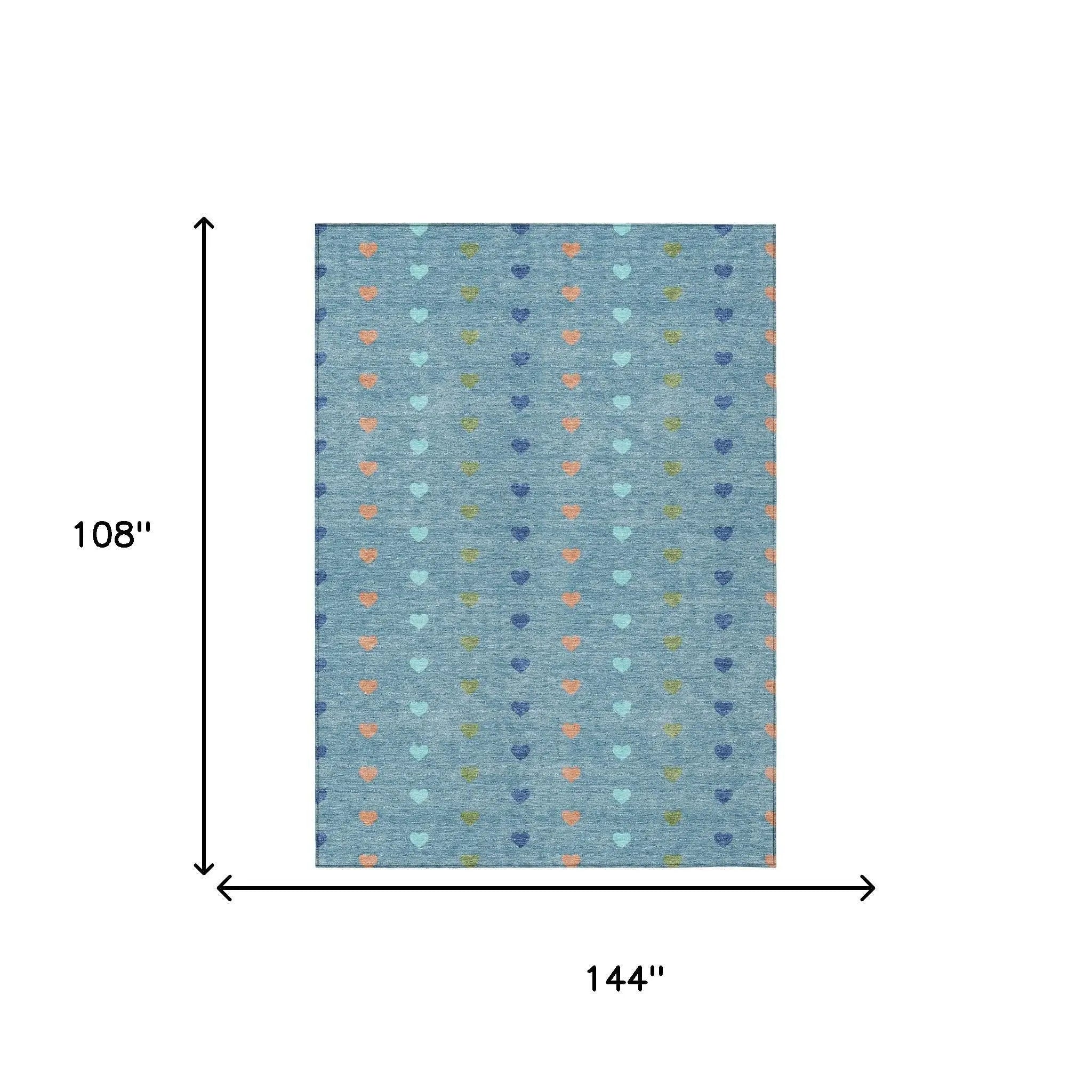 9' X 12' Teal Blue And Peach Geometric Washable Indoor Outdoor Area Rug Homeroots Outdoor