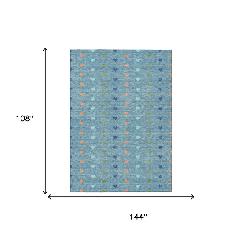 9' X 12' Teal Blue And Peach Geometric Washable Indoor Outdoor Area Rug Homeroots Outdoor