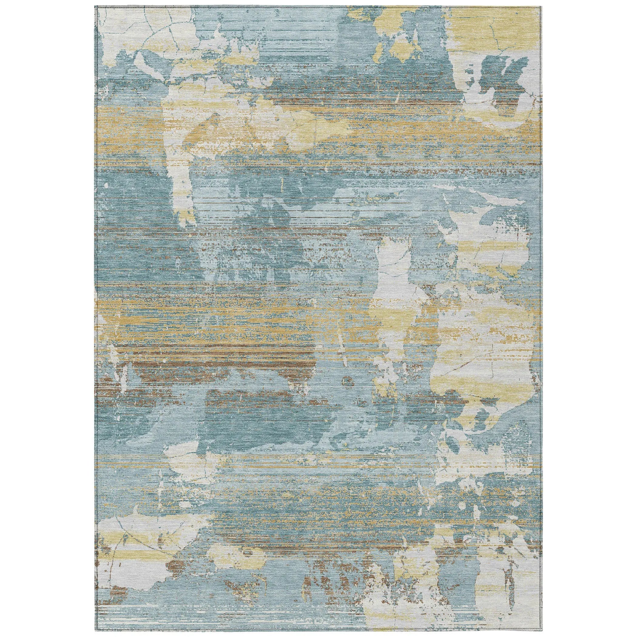 9' X 12' Teal Blue And Pewter Abstract Washable Indoor Outdoor Area Rug Homeroots Outdoor