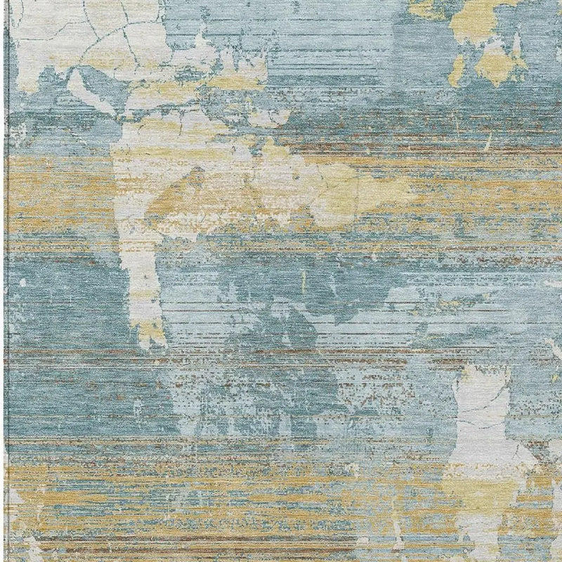 9' X 12' Teal Blue And Pewter Abstract Washable Indoor Outdoor Area Rug Homeroots Outdoor