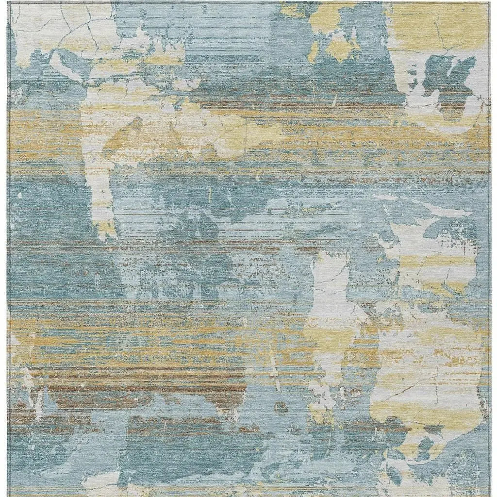 9' X 12' Teal Blue And Pewter Abstract Washable Indoor Outdoor Area Rug Homeroots Outdoor