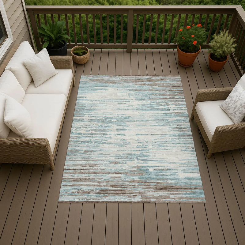 9' X 12' Teal Blue And Pewter Abstract Washable Indoor Outdoor Area Rug Homeroots Outdoor