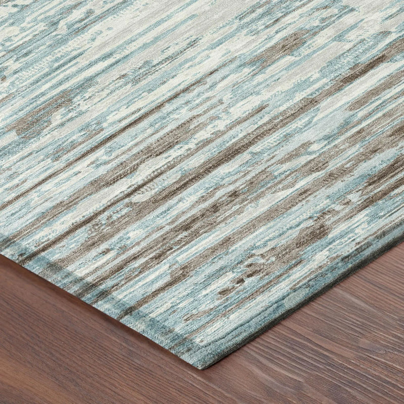 9' X 12' Teal Blue And Pewter Abstract Washable Indoor Outdoor Area Rug Homeroots Outdoor