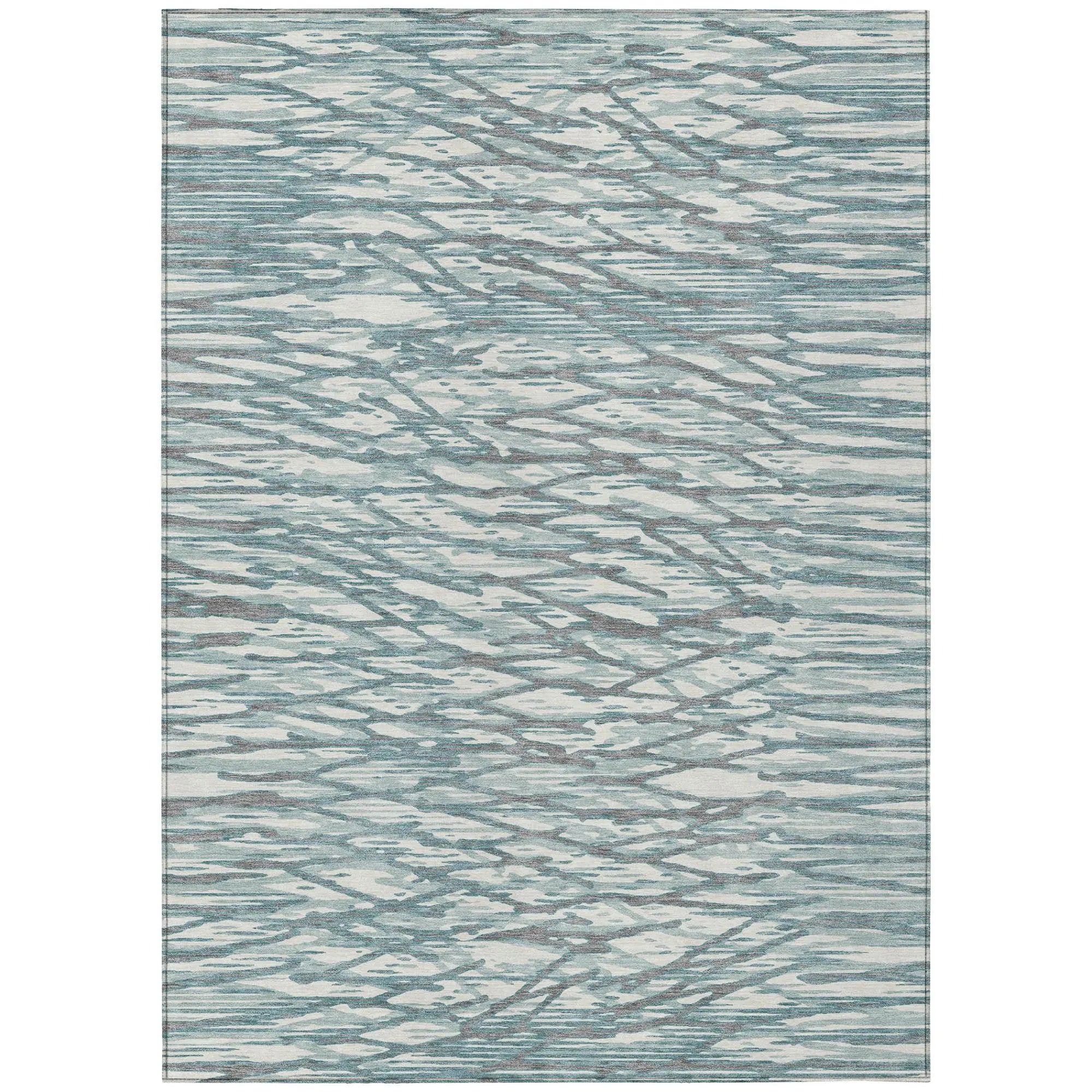 9' X 12' Teal Blue And Pewter Abstract Washable Indoor Outdoor Area Rug Homeroots Outdoor