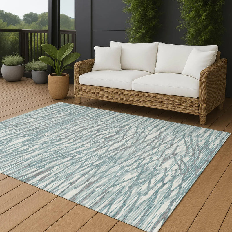 9' X 12' Teal Blue And Pewter Abstract Washable Indoor Outdoor Area Rug Homeroots Outdoor