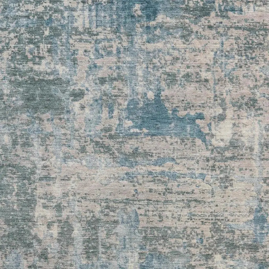 9' X 12' Teal Blue And Pewter Abstract Washable Indoor Outdoor Area Rug Homeroots Outdoor