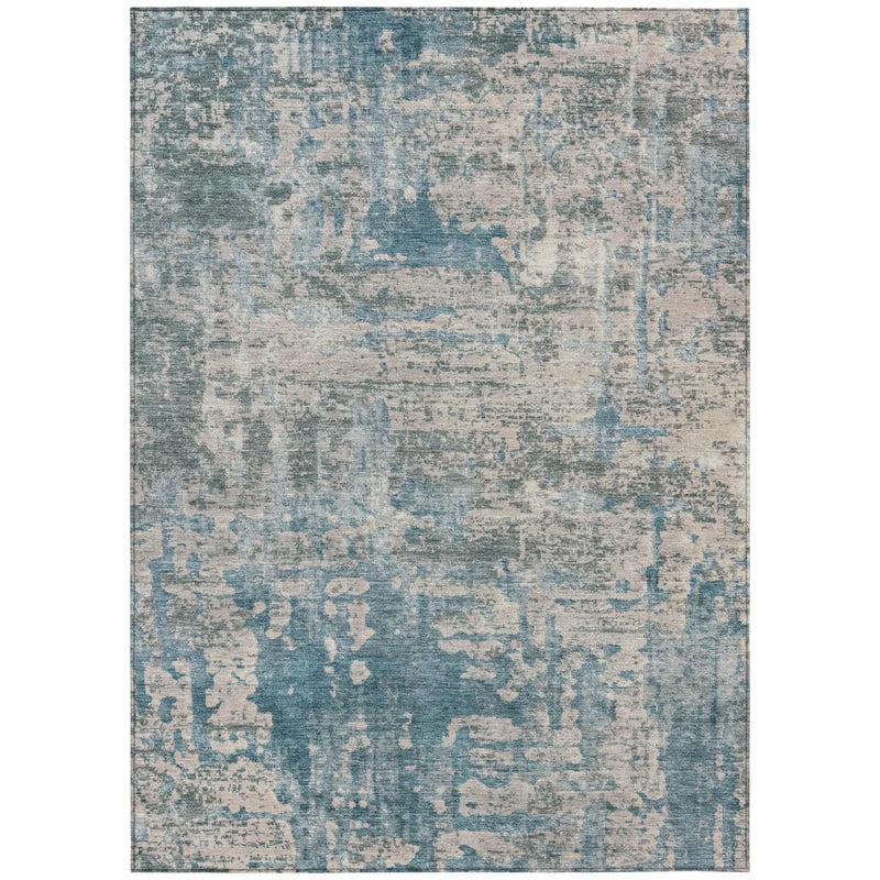 9' X 12' Teal Blue And Pewter Abstract Washable Indoor Outdoor Area Rug Homeroots Outdoor