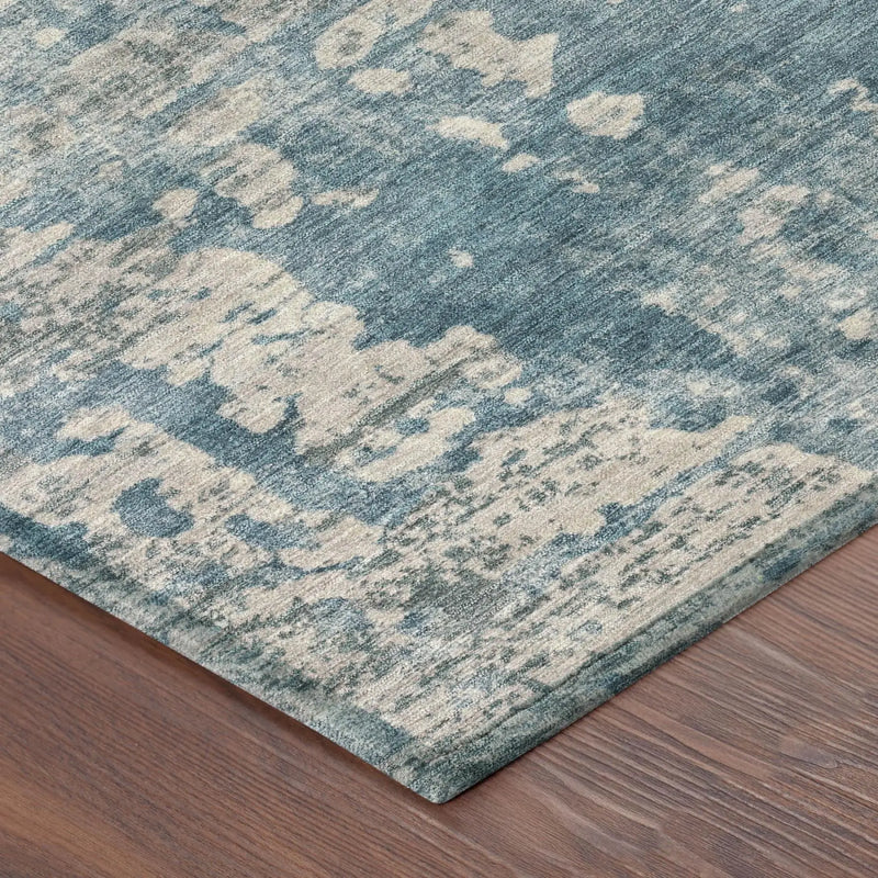9' X 12' Teal Blue And Pewter Abstract Washable Indoor Outdoor Area Rug Homeroots Outdoor