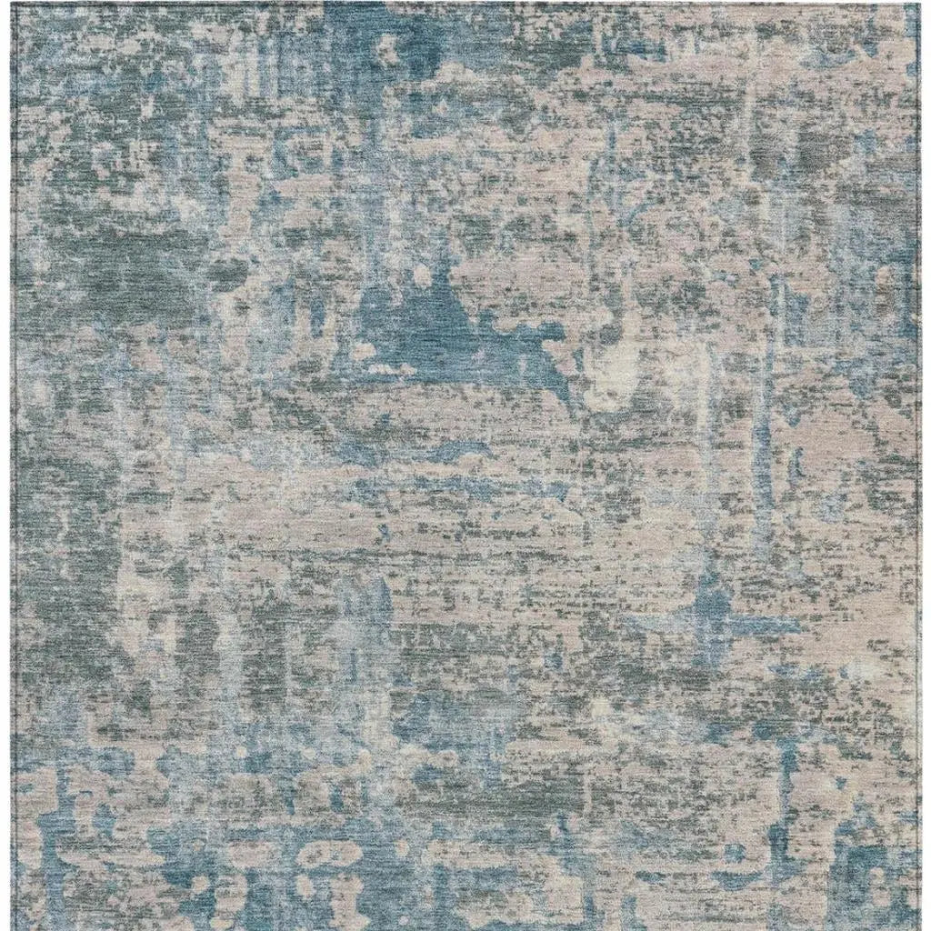 9' X 12' Teal Blue And Pewter Abstract Washable Indoor Outdoor Area Rug Homeroots Outdoor