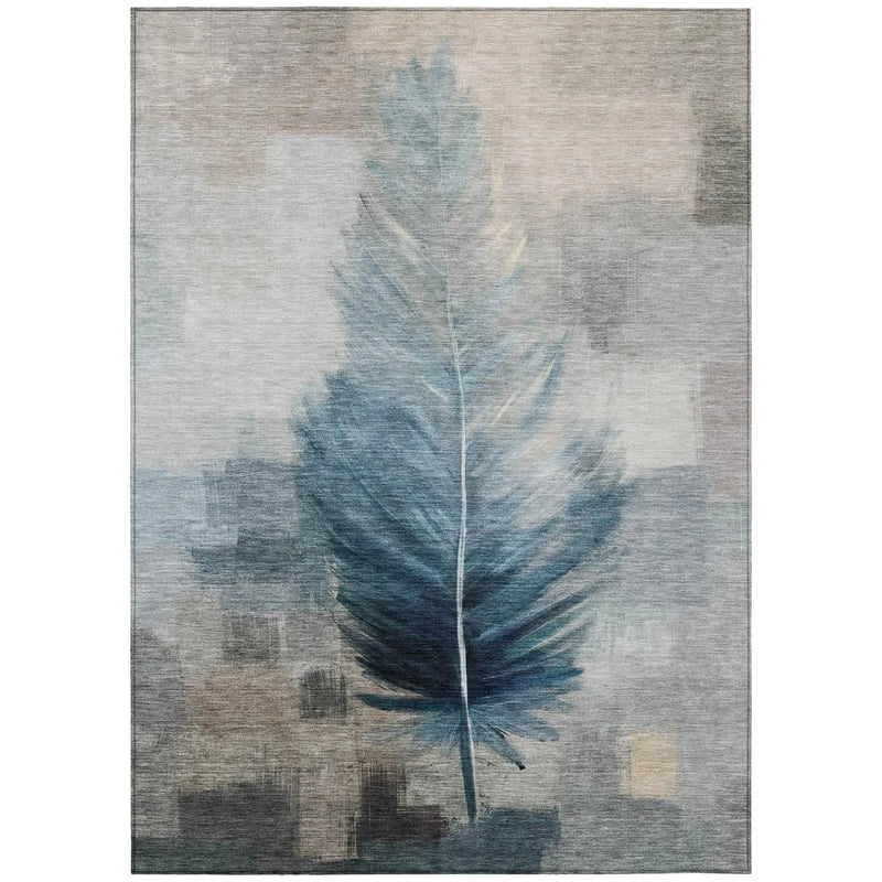 9' X 12' Teal Blue And Pewter Botanical Leaves Washable Indoor Outdoor Area Rug Homeroots Outdoor