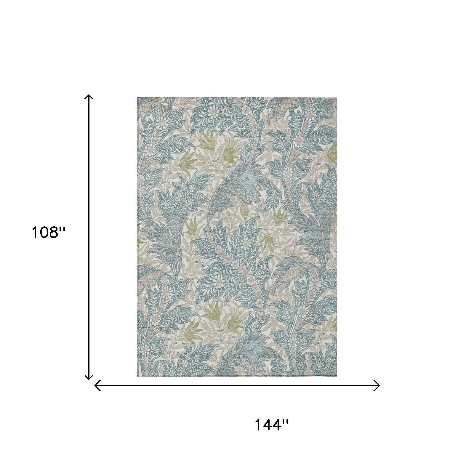 9' X 12' Teal Blue And Pewter Botanical Leaves Washable Indoor Outdoor Area Rug Homeroots Outdoor