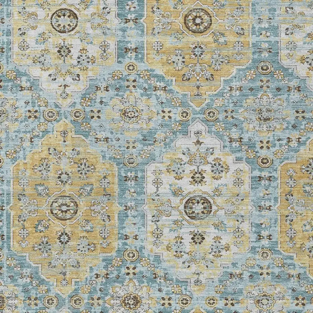 9' X 12' Teal Blue And Pewter Damask Washable Indoor Outdoor Area Rug Homeroots Outdoor