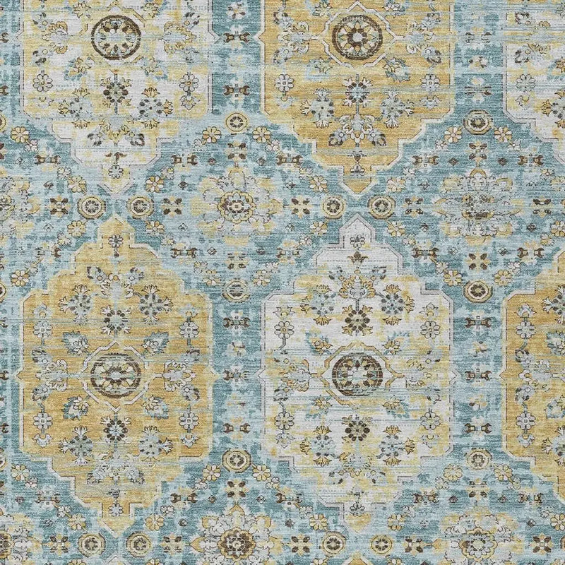 9' X 12' Teal Blue And Pewter Damask Washable Indoor Outdoor Area Rug Homeroots Outdoor