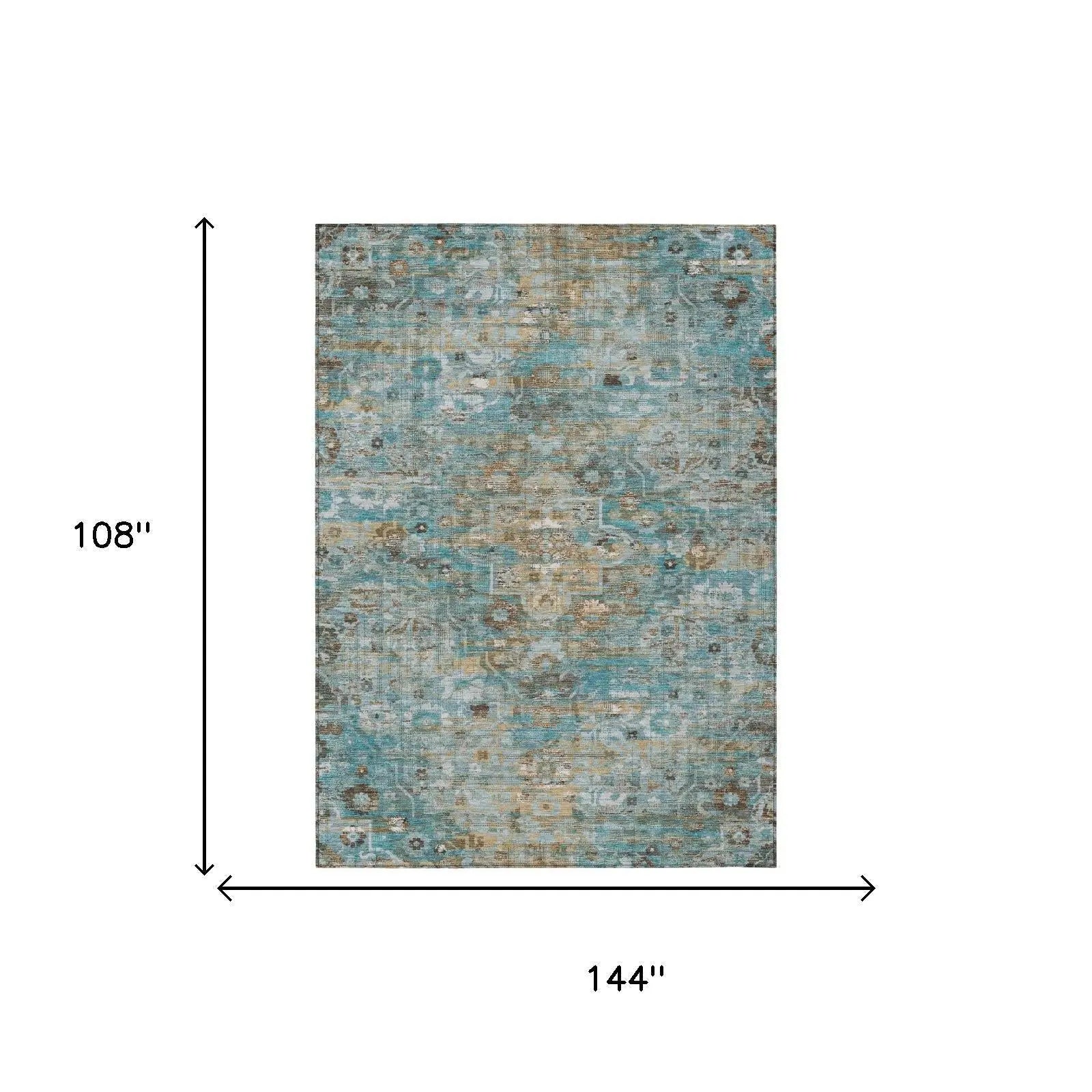 9' X 12' Teal Blue And Pewter Floral Medallion Washable Indoor Outdoor Area Rug Homeroots Outdoor