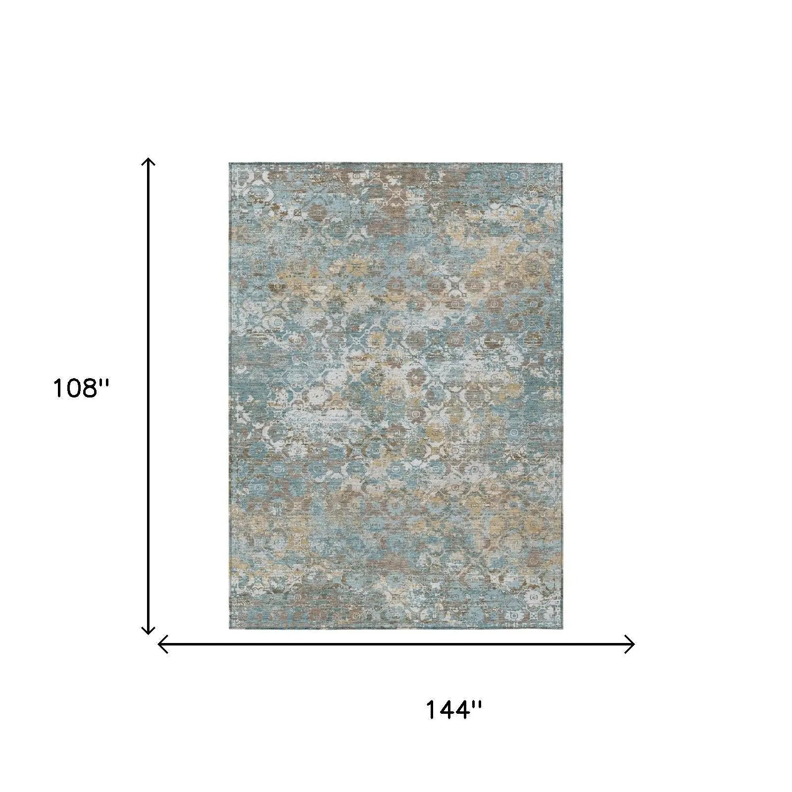 9' X 12' Teal Blue And Pewter Floral Medallion Washable Indoor Outdoor Area Rug Homeroots Outdoor