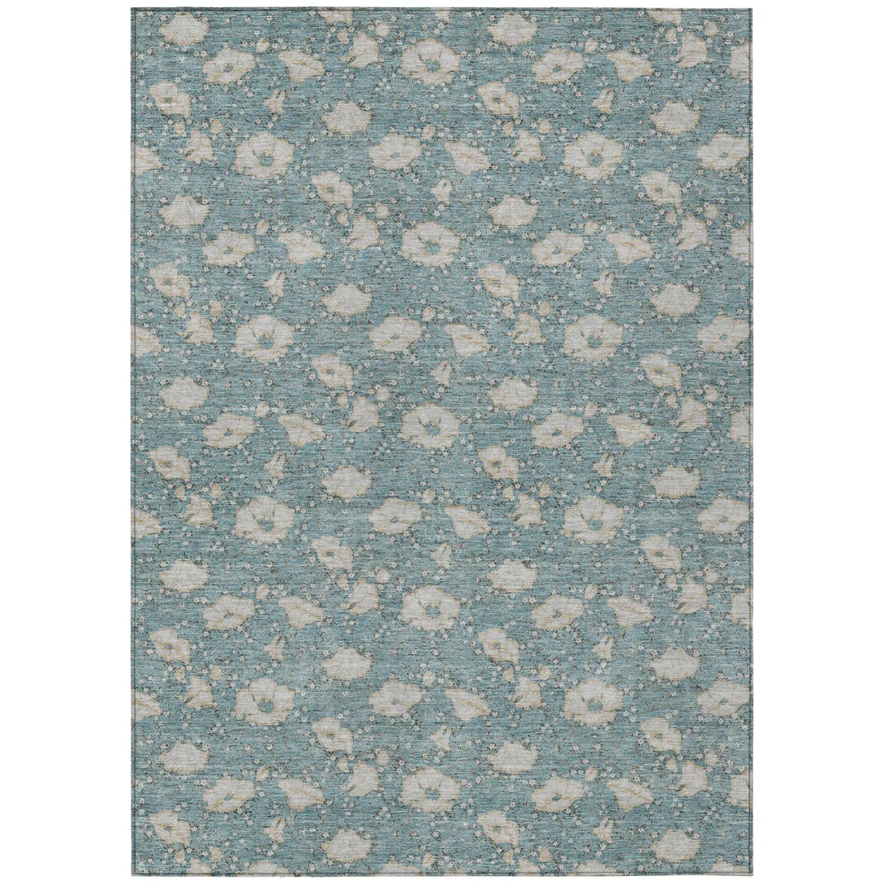9' X 12' Teal Blue And Pewter Floral Washable Indoor Outdoor Area Rug Homeroots Outdoor