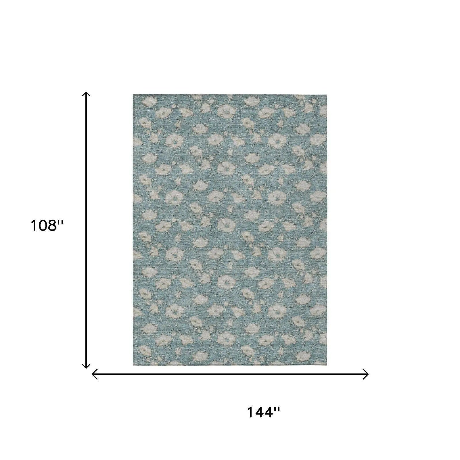 9' X 12' Teal Blue And Pewter Floral Washable Indoor Outdoor Area Rug Homeroots Outdoor