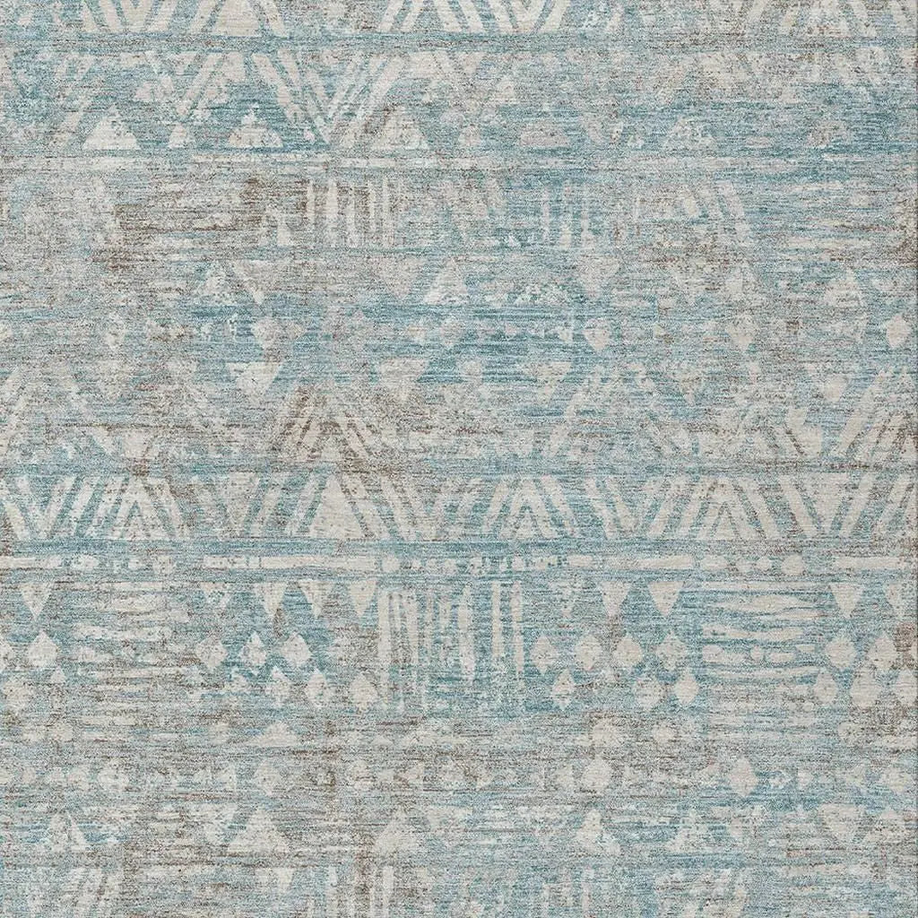 9' X 12' Teal Blue And Pewter Geometric Washable Indoor Outdoor Area Rug Homeroots Outdoor