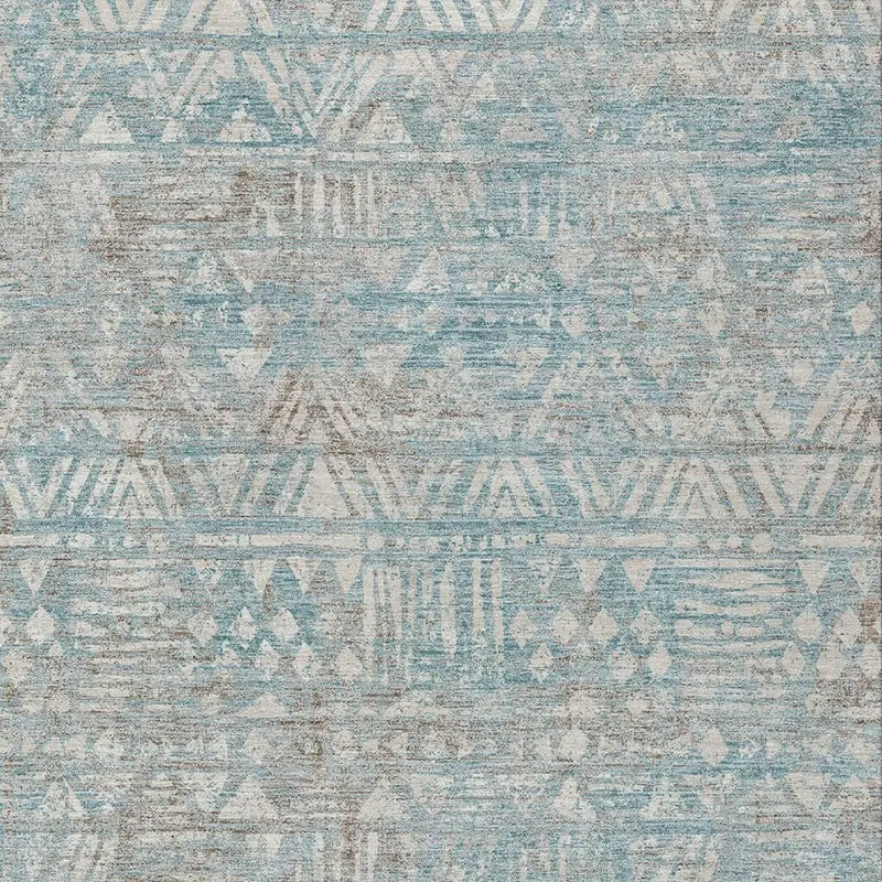 9' X 12' Teal Blue And Pewter Geometric Washable Indoor Outdoor Area Rug Homeroots Outdoor
