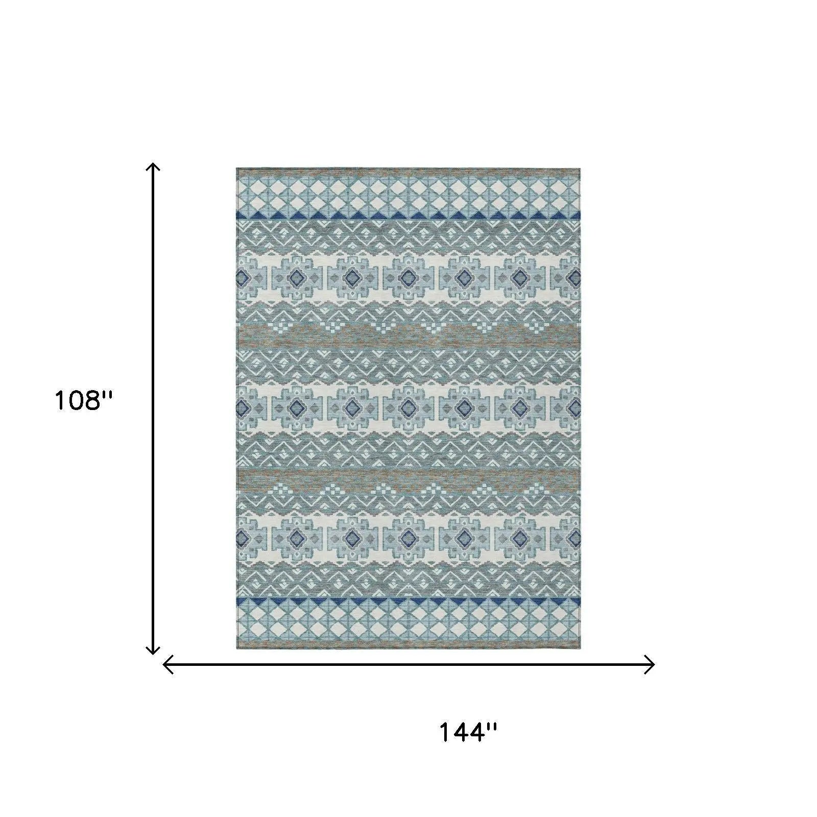 9' X 12' Teal Blue And Pewter Striped Washable Indoor Outdoor Area Rug Homeroots Outdoor