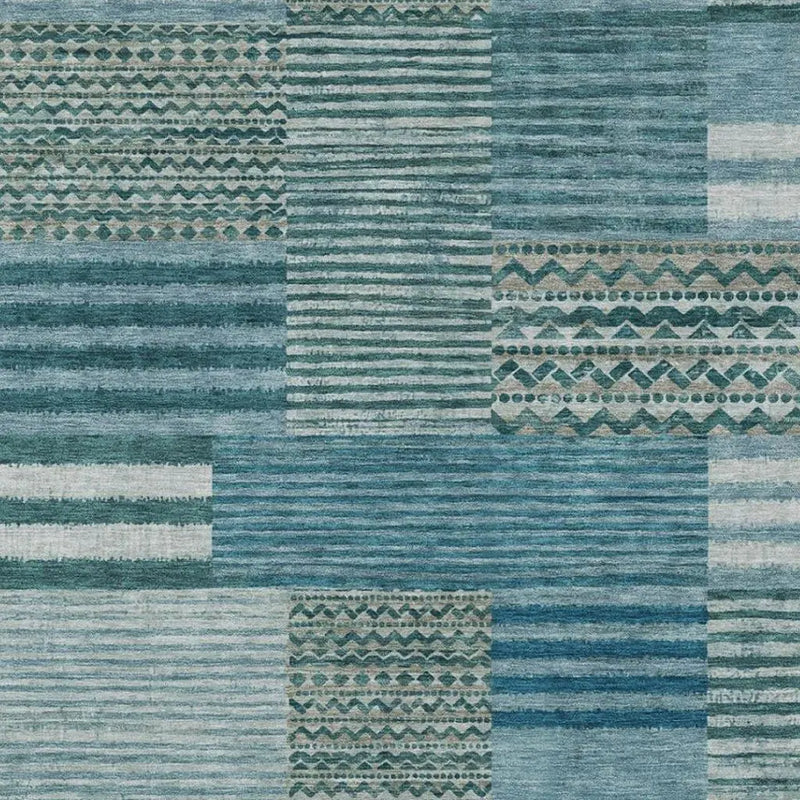 9' X 12' Teal Blue And Pewter Striped Washable Indoor Outdoor Area Rug Homeroots Outdoor