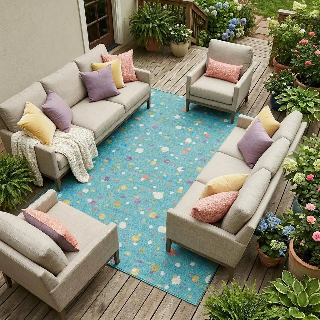 9' X 12' Teal Blue And Pink Geometric Washable Indoor Outdoor Area Rug Homeroots Outdoor