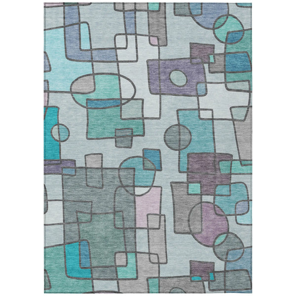 9' X 12' Teal Blue And Plum Geometric Washable Indoor Outdoor Area Rug Homeroots Outdoor