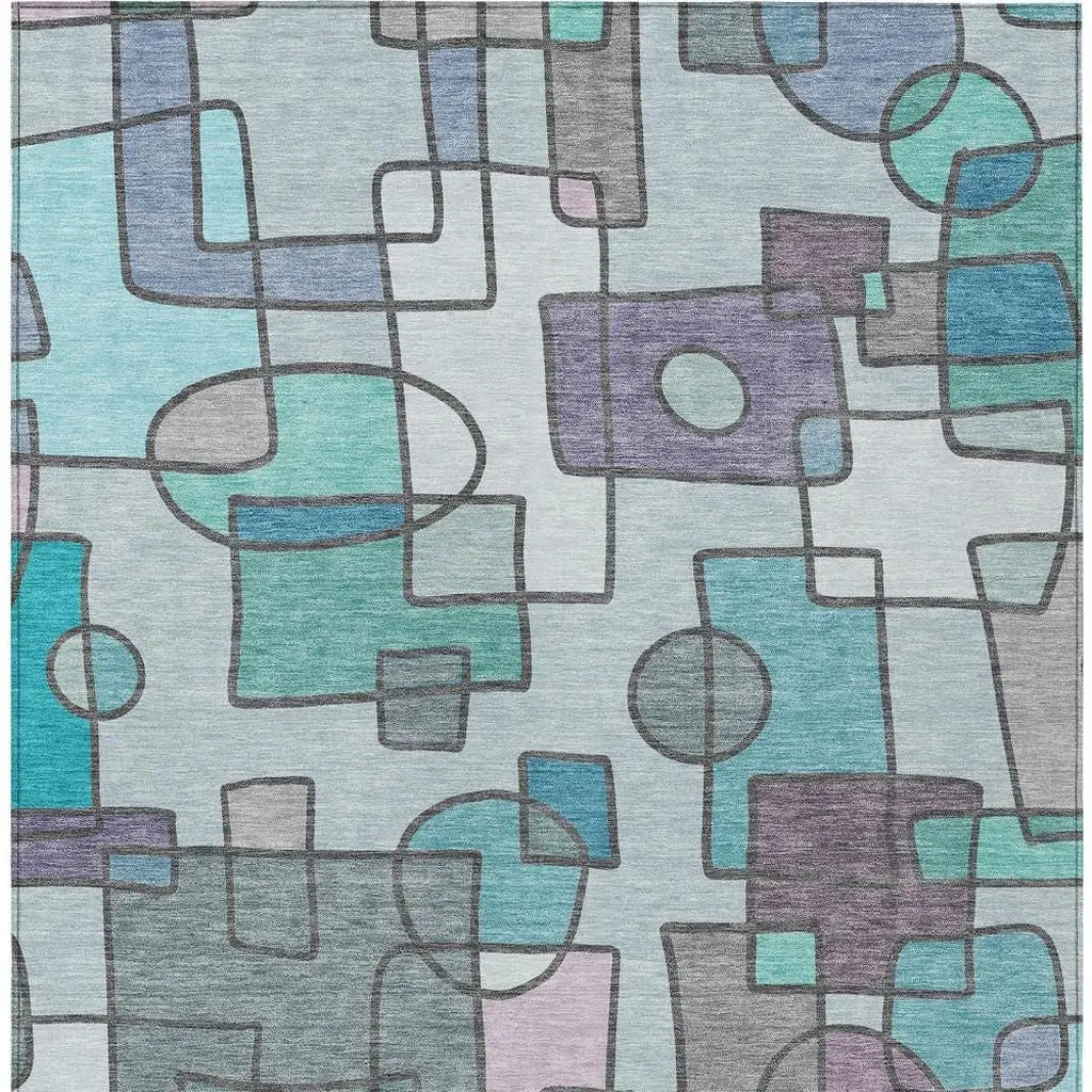 9' X 12' Teal Blue And Plum Geometric Washable Indoor Outdoor Area Rug Homeroots Outdoor