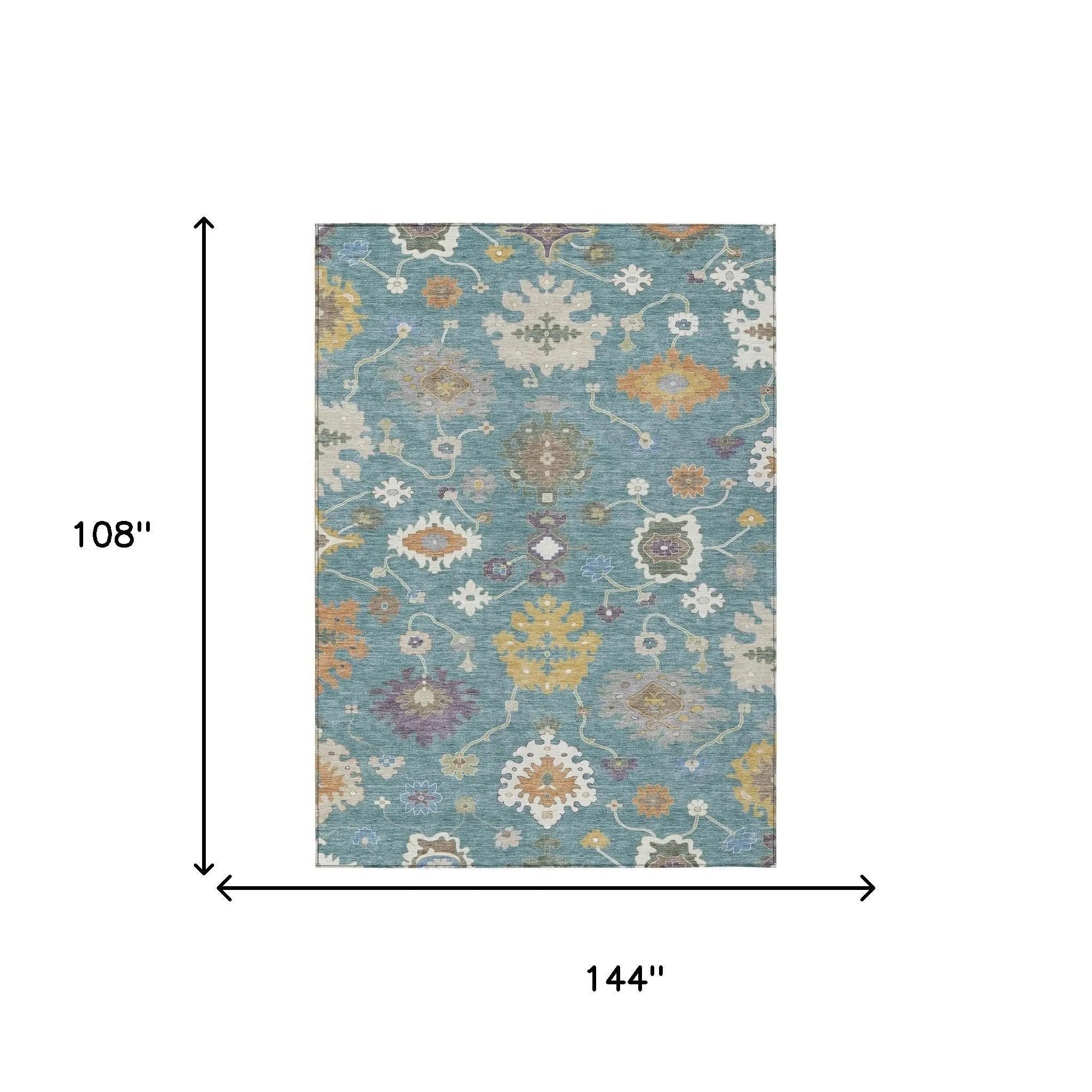 9' X 12' Teal Blue And Sage Oriental Washable Indoor Outdoor Area Rug Homeroots Outdoor