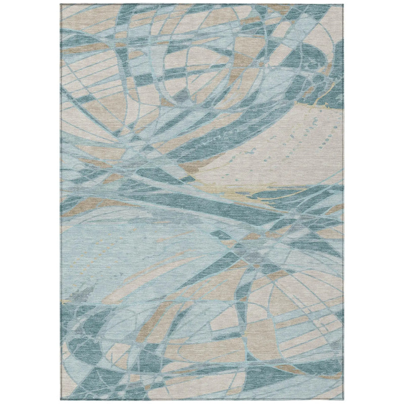 9' X 12' Teal Blue And Silver Abstract Washable Indoor Outdoor Area Rug Homeroots Outdoor