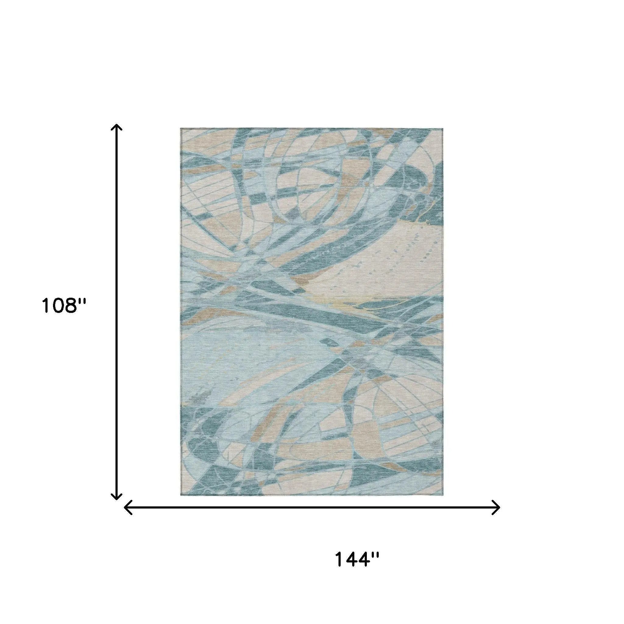 9' X 12' Teal Blue And Silver Abstract Washable Indoor Outdoor Area Rug Homeroots Outdoor