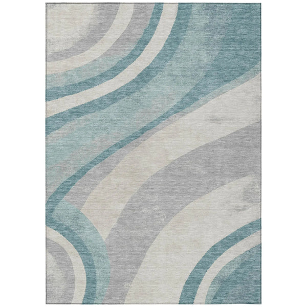 9' X 12' Teal Blue And Silver Abstract Washable Indoor Outdoor Area Rug Homeroots Outdoor