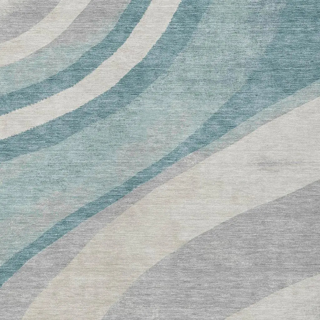 9' X 12' Teal Blue And Silver Abstract Washable Indoor Outdoor Area Rug Homeroots Outdoor