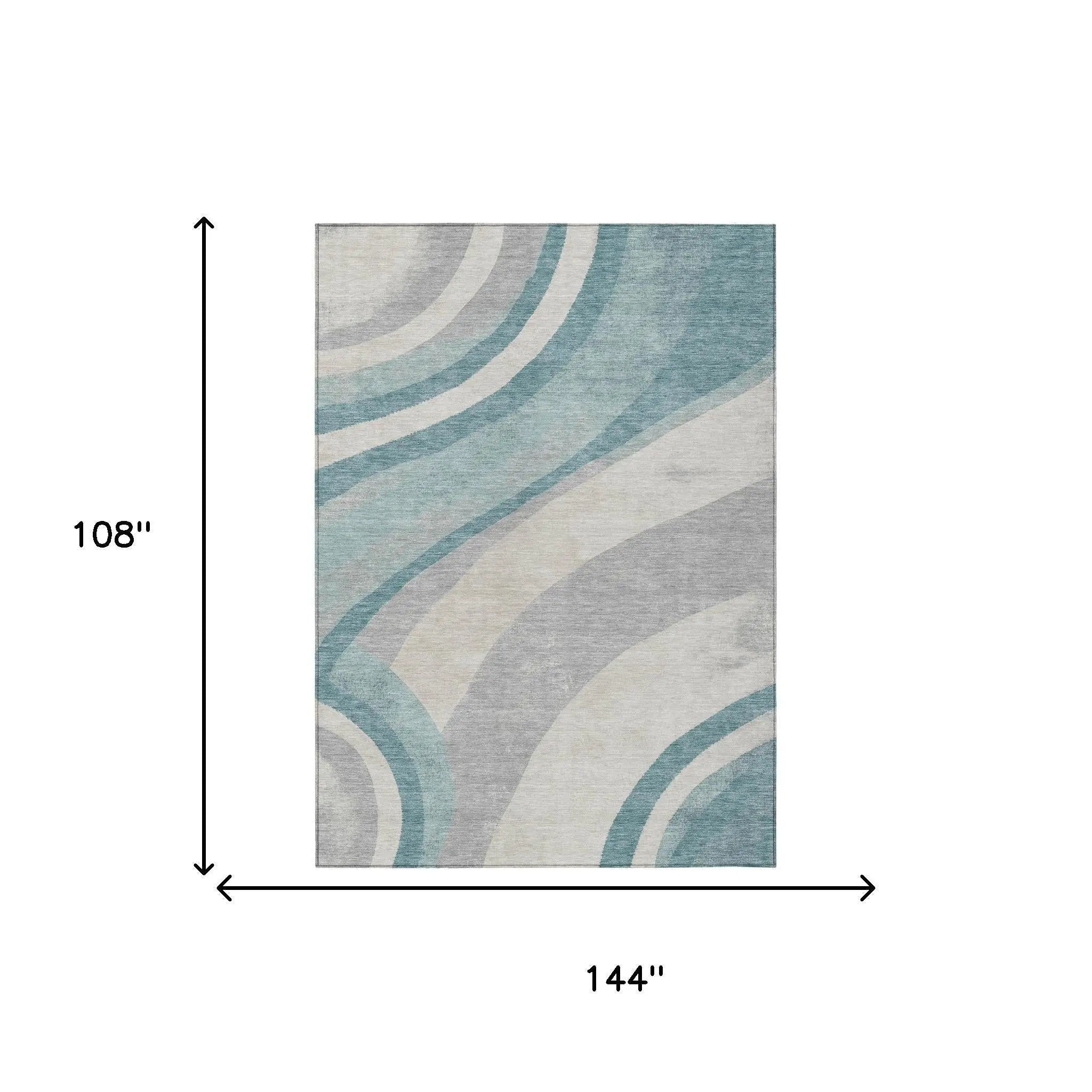 9' X 12' Teal Blue And Silver Abstract Washable Indoor Outdoor Area Rug Homeroots Outdoor