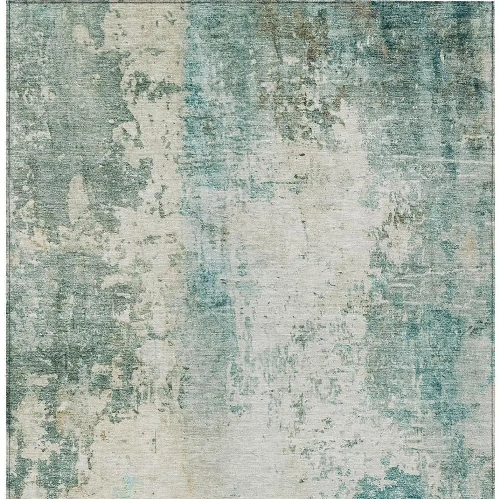 9' X 12' Teal Blue And Silver Abstract Washable Indoor Outdoor Area Rug Homeroots Outdoor