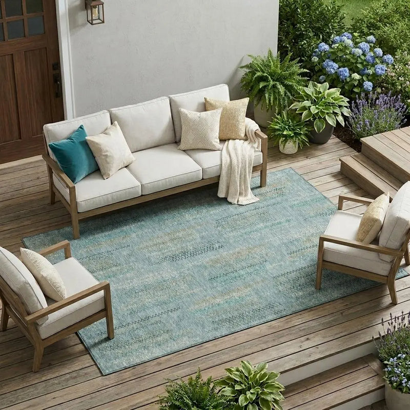 9' X 12' Teal Blue And Silver Abstract Washable Indoor Outdoor Area Rug Homeroots Outdoor